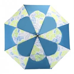 Parapluie Passvent série limitée bleu et fleurs d'hibiscus vertes