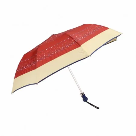 Parapluie Imprimé rouge fleuri et bande beige pliant automatique