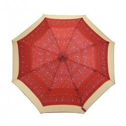 Parapluie Imprimé rouge fleuri et bande beige pliant automatique