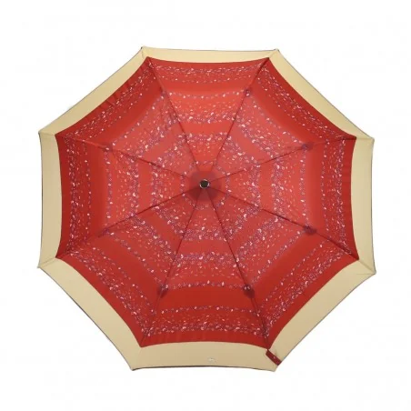 Parapluie Imprimé rouge fleuri et bande beige pliant automatique