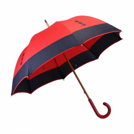 Parapluie Boutons Bleu Marine sur toile rouge long