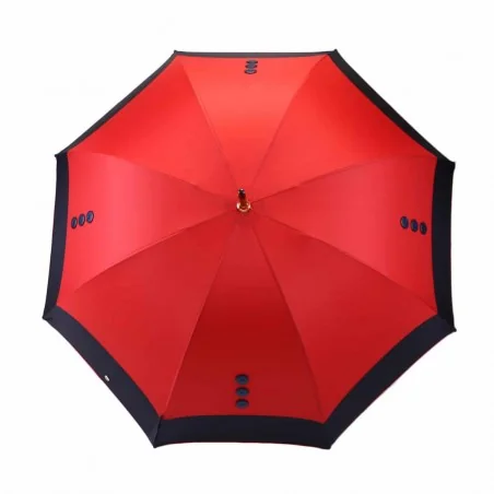 Parapluie Boutons Bleu Marine sur toile rouge long