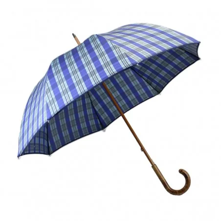 Parapluie série limitée tartan bleu azur et argent long