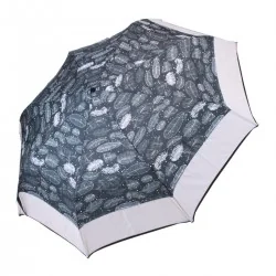 Parapluie Imprimé plumes et bande grise mini léger ouverture manuelle