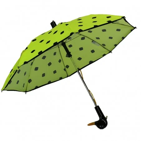 Children's umbrella in fluorescent yellow with black cube pattern, open