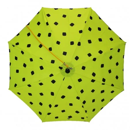 Children's umbrella in fluorescent yellow with black cube pattern, front view