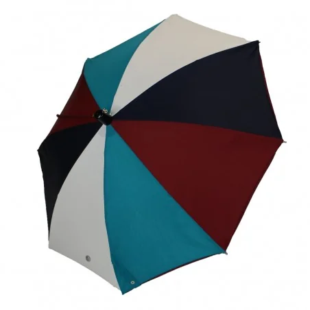 Children's umbrella in blue, burgundy and white, side view