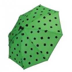 Neon green children's umbrella with black cube pattern, side view