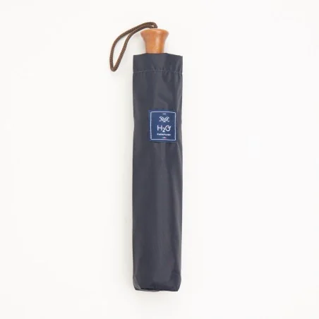 parapluie pliant bleu marinière, dans sa housse