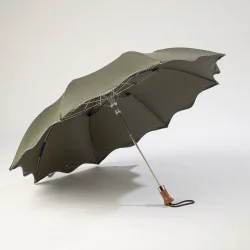 parapluie pliant kaki à pois ouvert de face