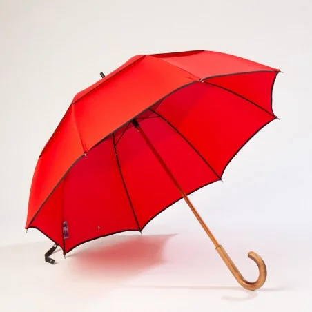 Red windproof umbrella, front opening