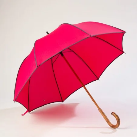 Stockschirm in Rosa und grauer Einfassung, vorne geöffnet