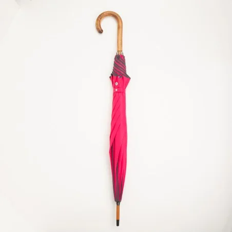 Parapluie Canne rose gansé de gris, fermé