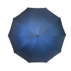 Englischer Regenschirm Oxford Blau mit gebogenem Griff, offen