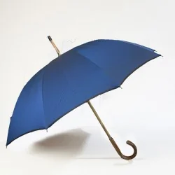 Englischer Regenschirm Oxford Blau mit gebogenem Griff, seitlich zu öffnen