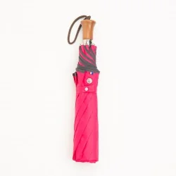 Automatic opening folding parasol, raspberry with grey trim, closed