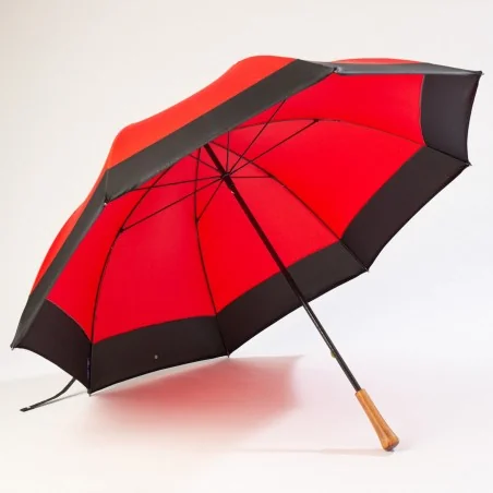 Red golf umbrella, opens from the front