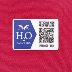 Pink umbrella with grey trim, anti-tilt feature and anti-loss system