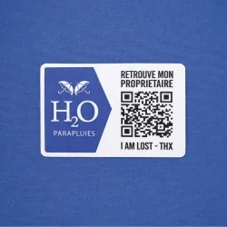 Windproof-Stockschirm in Französischblau mit schwarzem Schrägstreifen und Punkten, mit Anti-Verlust-System