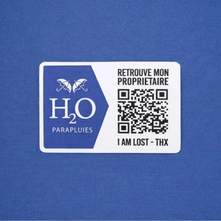 Windproof-Stockschirm in Französischblau mit schwarzem Schrägstreifen und Punkten, mit Anti-Verlust-System