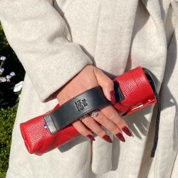 Lederhülle aus Pomodorro und schwarzem Leder für Mini-Regenschirm, zum Tragen