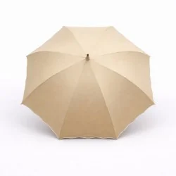 Beige slanted UV-protective champagne-coloured parasol, viewed from the front