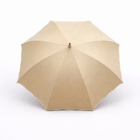 Beige slanted UV-protective champagne-coloured parasol, viewed from the front