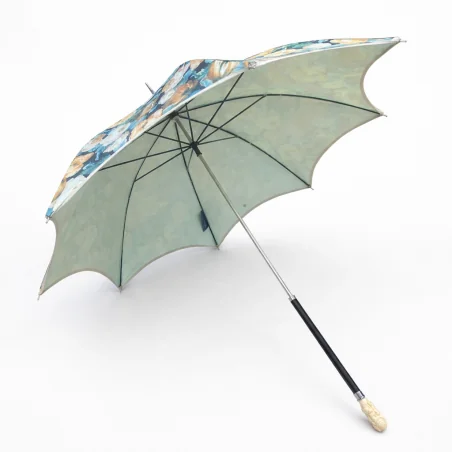 Baroque anti-UV parasol lined with mint fabric, open