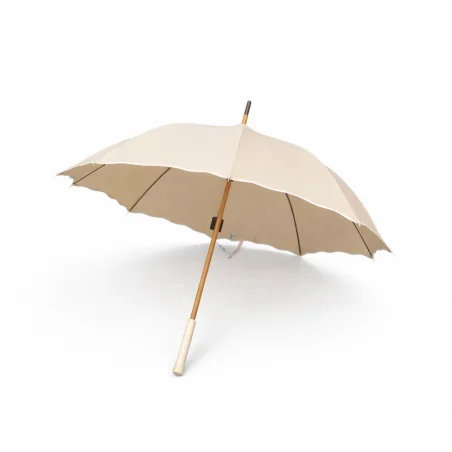 Beige slanted UV-protective champagne-coloured parasol, open